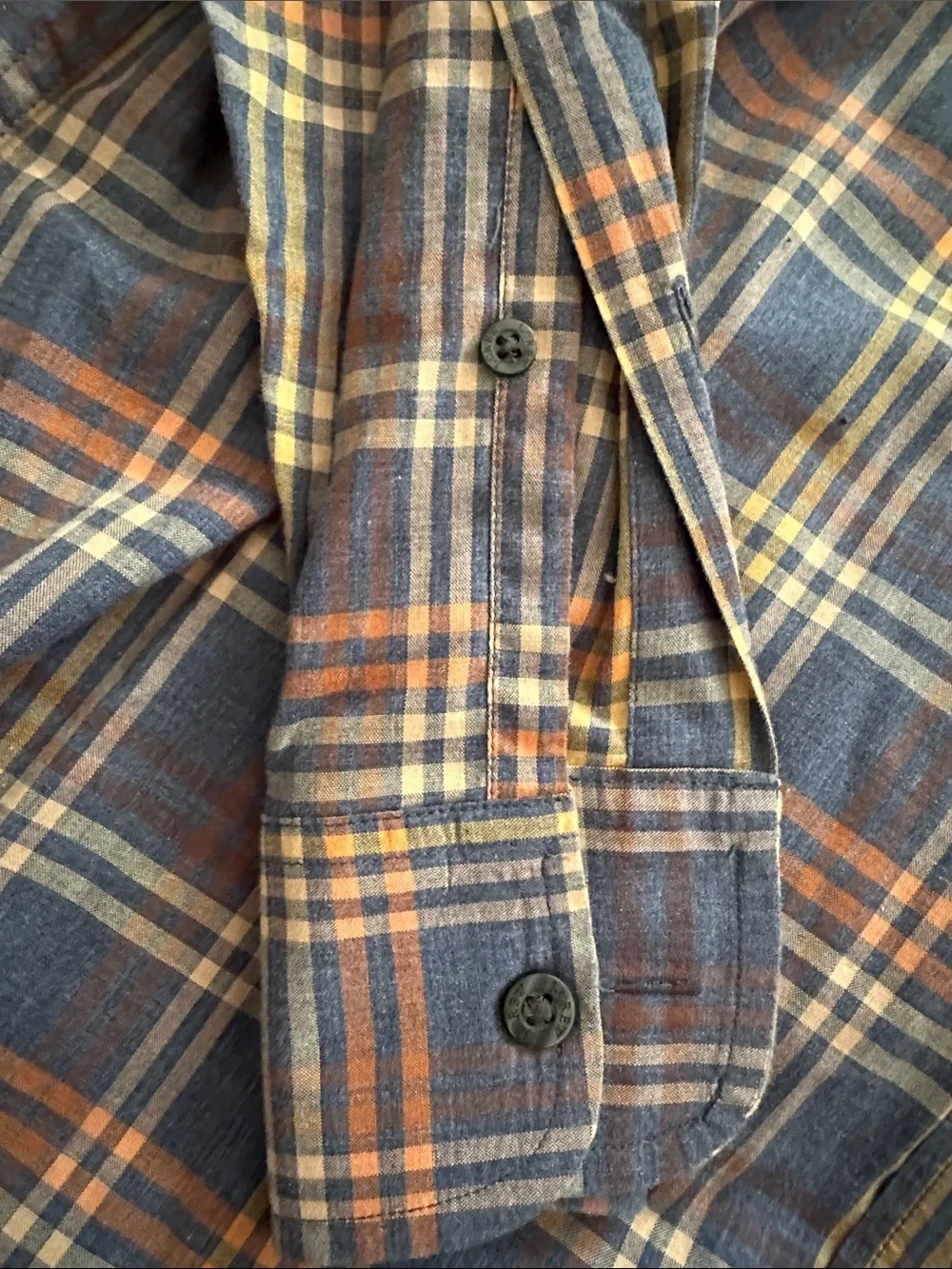 J. Crew Men's Blue Plaid Button-Down Shirt with Orange Accents